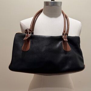 Periscope Chic Black and Brown Leather Shoulder Bag